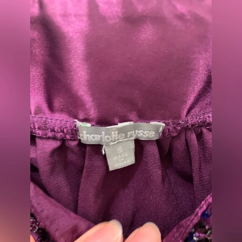 Charlotte Russe Purple Beaded Frilled top size small - Picture 3 of 9